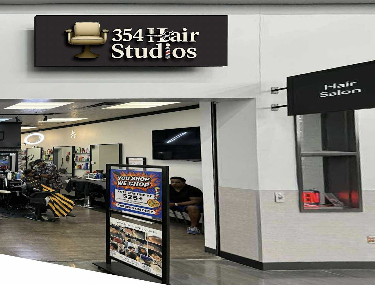 354 Hair Studios storefront and signage inside the Stockbridge, GA location